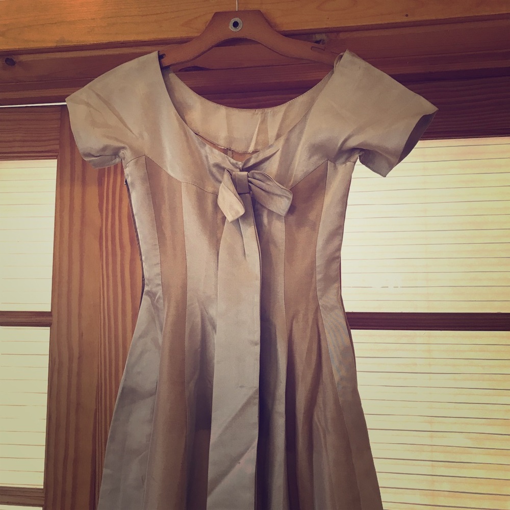 Vintage satin rose beige panel dress 1950s